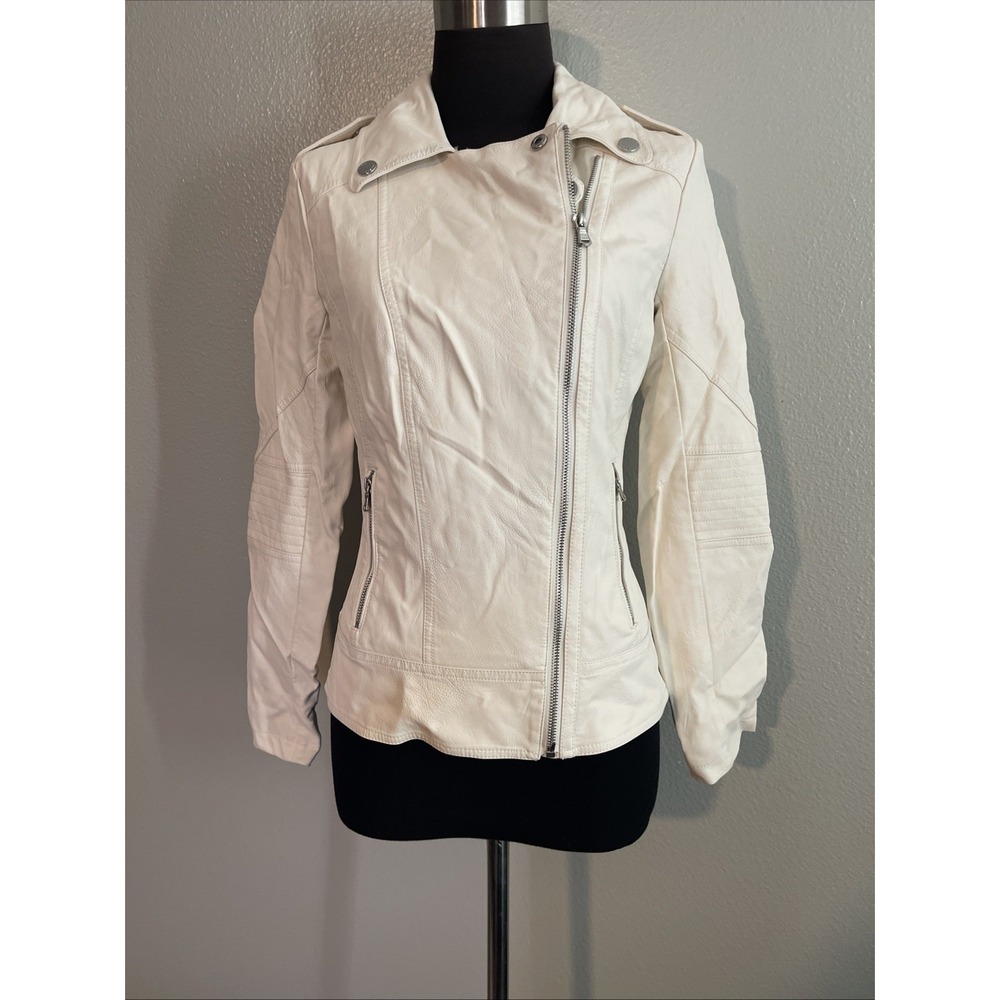 Guess Women Faux Leather Jacket Size XS Ivory
